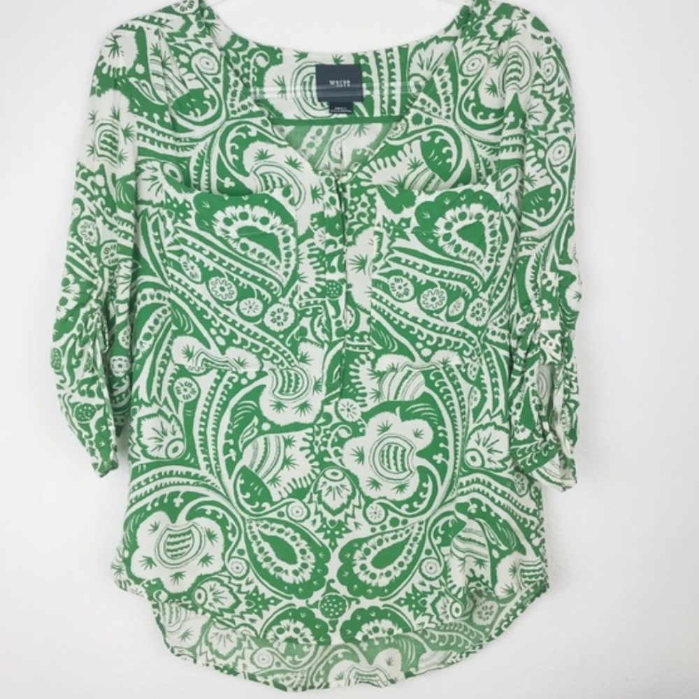 Anthropologie Maeve Tunic Top Green White Print